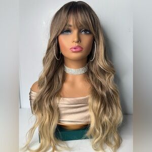 Wavy Long Balayage Mix Wig with bangs